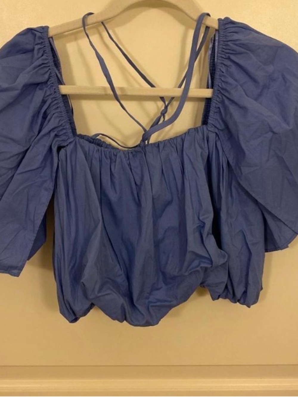 Zara Periwinkle Puff-Sleeve Crop Top with Back Ties